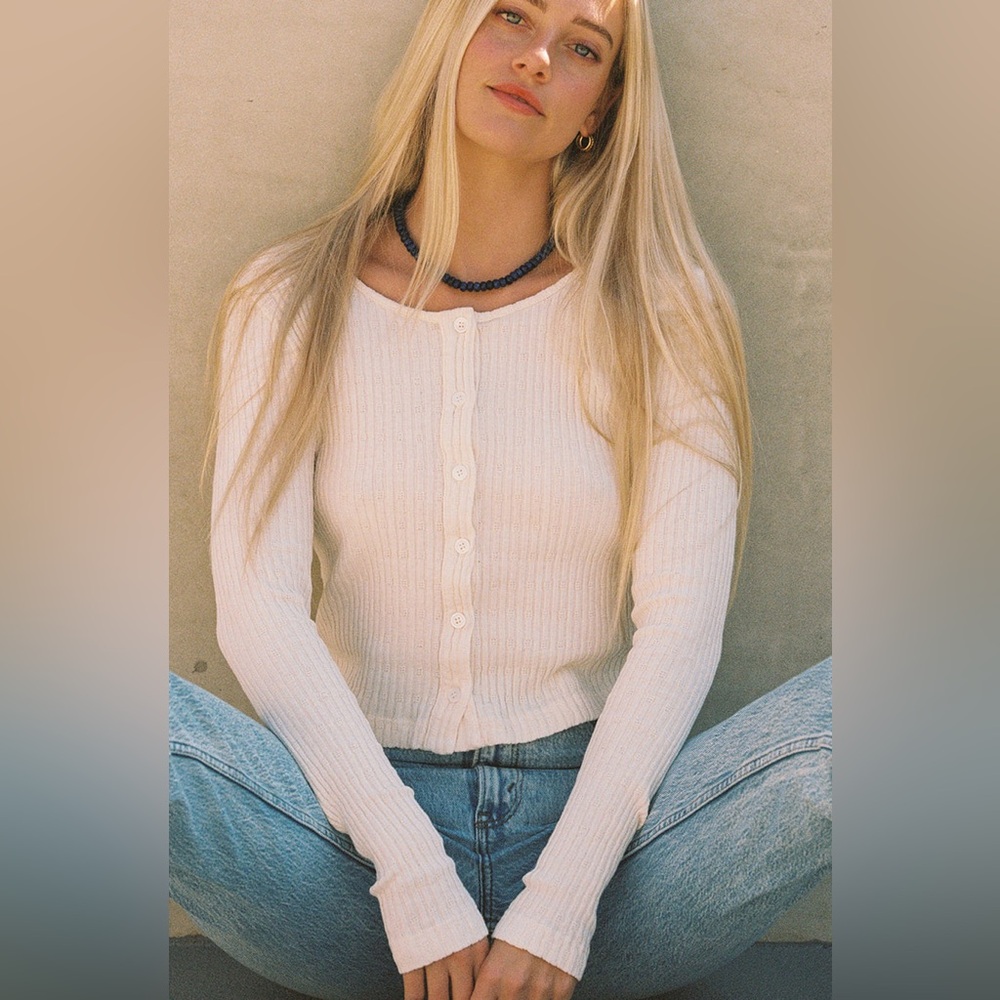 LA Relaxed Pointelle Cardigan